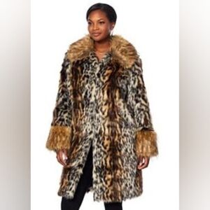 NEW NWT Adrienne Landau Animal Print Faux Fur Coat-XS